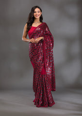 Maroon Sequins Georgette Saree