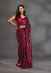 Maroon Sequins Georgette Saree