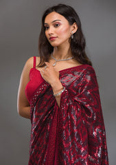 Maroon Sequins Georgette Saree