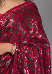 Maroon Sequins Georgette Saree