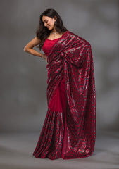 Maroon Sequins Georgette Saree