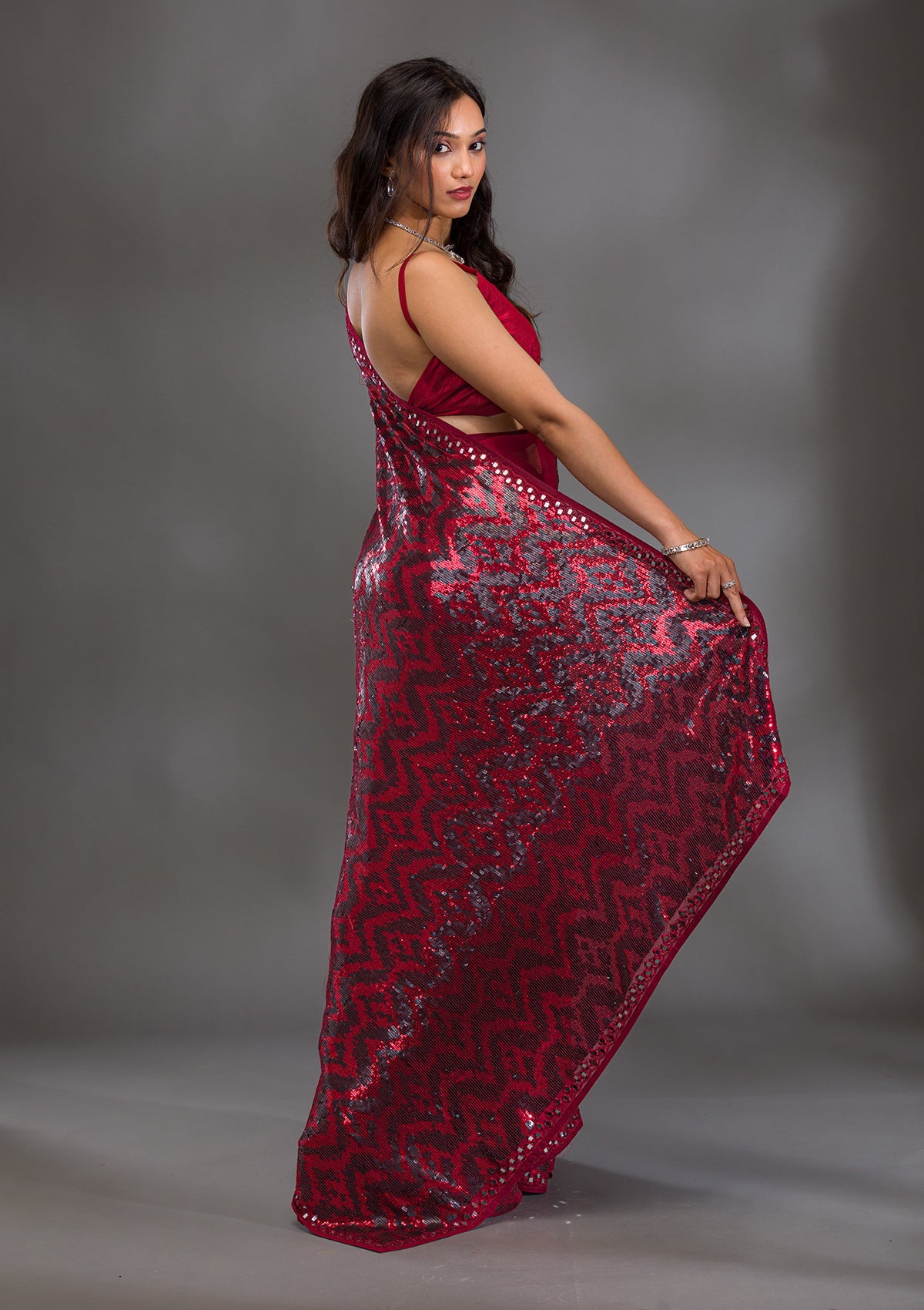 Maroon Sequins Georgette Saree