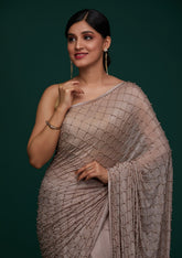 Mauve Work Semi Crepe Designer Saree
