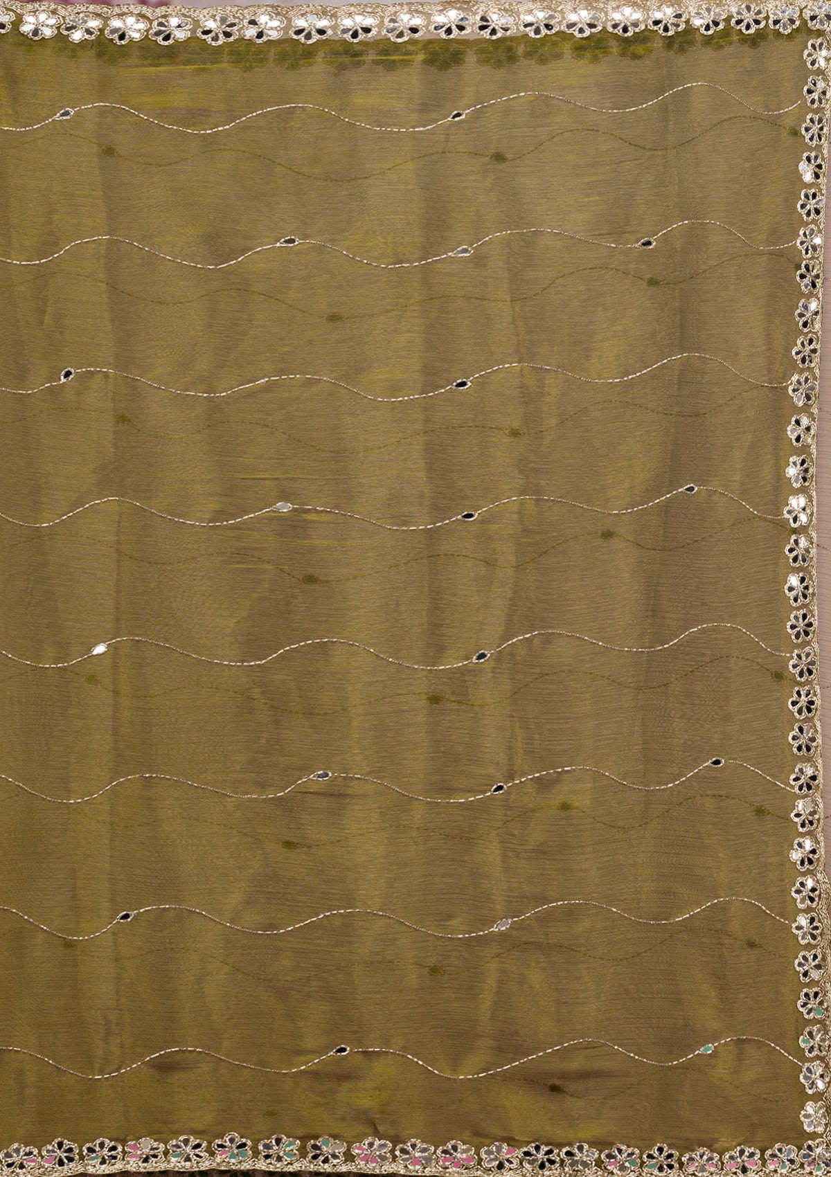 Mehendi Mirrorwork Tissue Saree