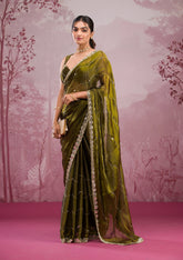 Mehendi Mirrorwork Tissue Saree