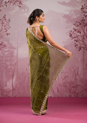 Mehendi Mirrorwork Tissue Saree