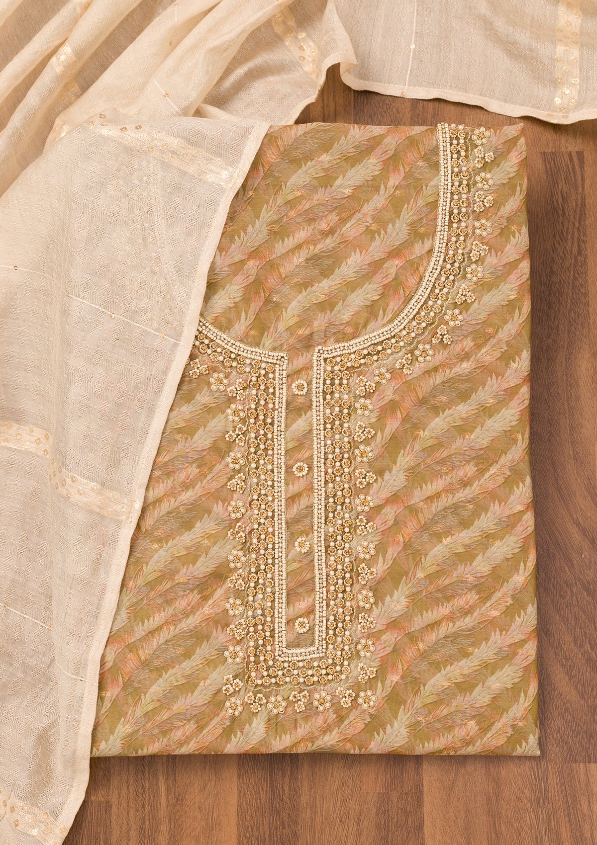 Mehendi Printed Organza Unstitched Salwar Suit