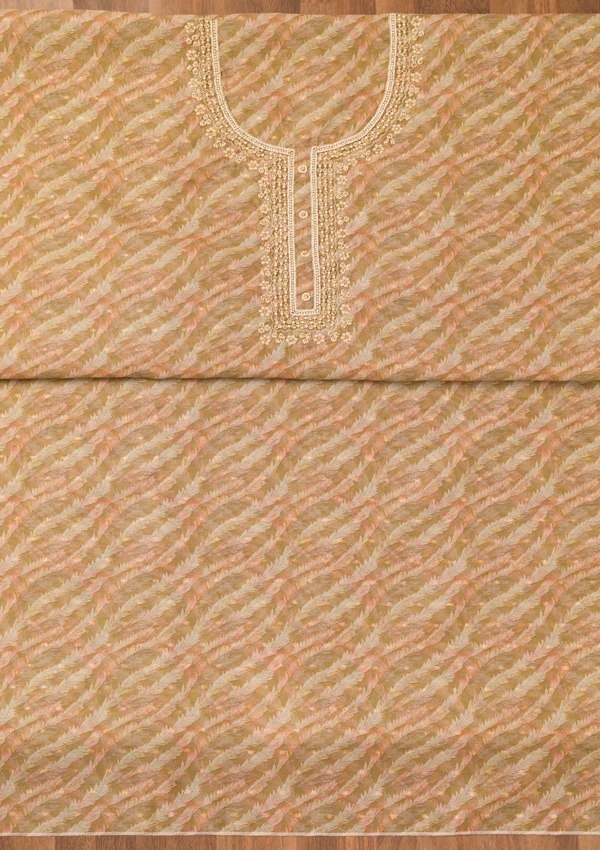 Mehendi Printed Organza Unstitched Salwar Suit