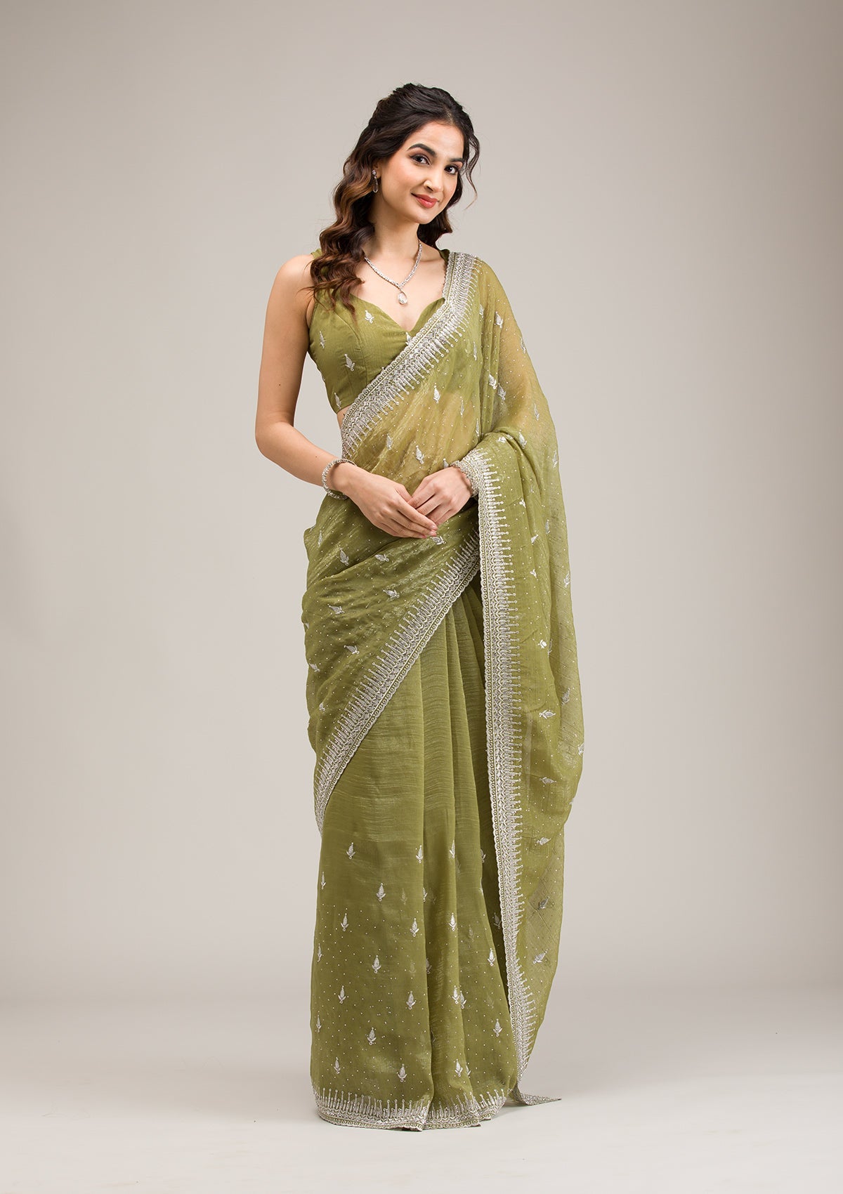 Mehendi Zariwork Tissue Saree