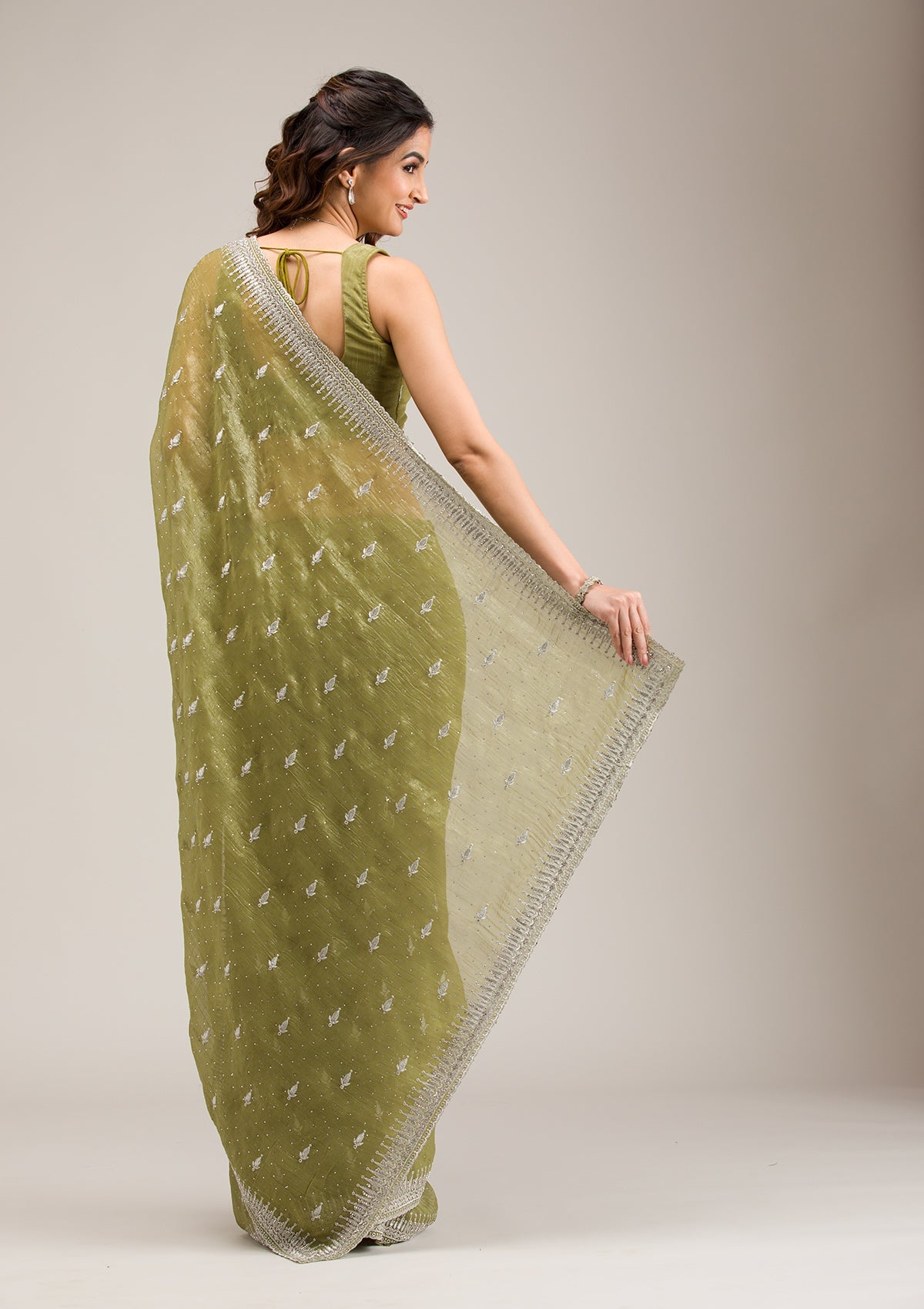 Mehendi Zariwork Tissue Saree