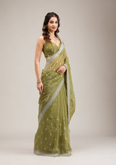 Mehendi Zariwork Tissue Saree