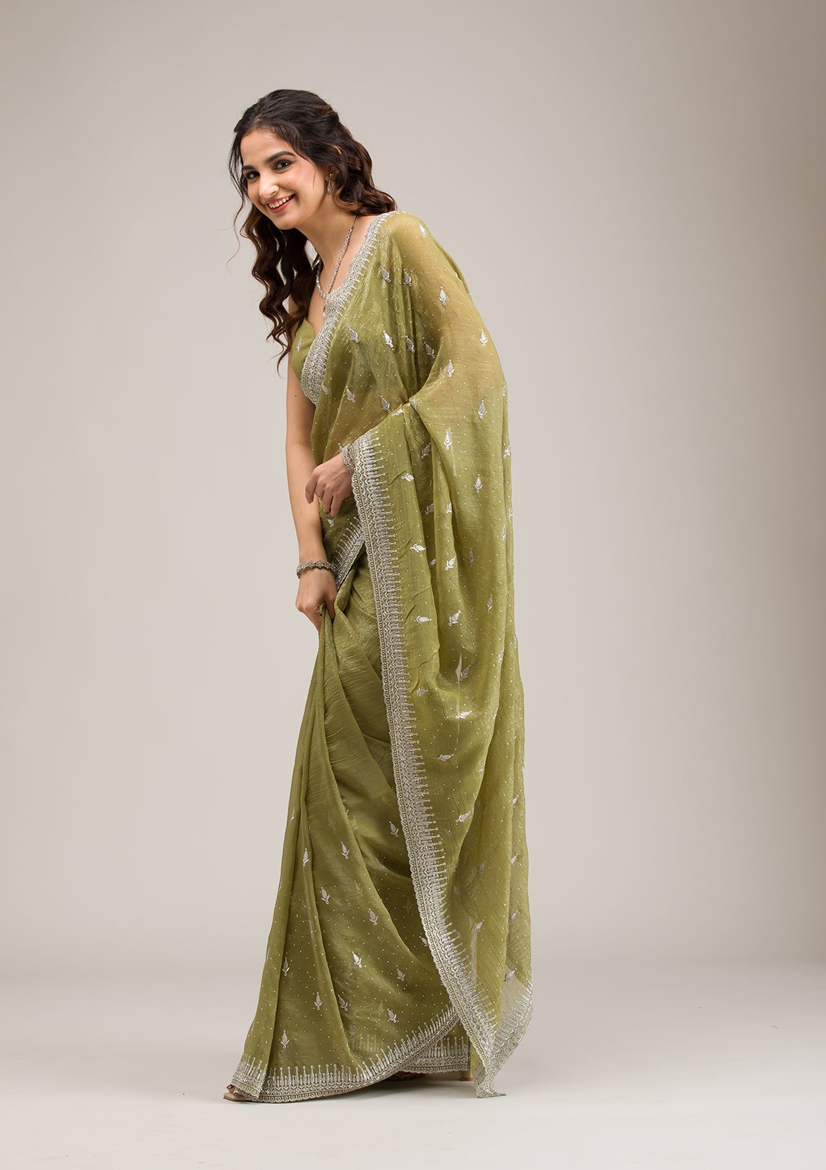 Mehendi Zariwork Tissue Saree