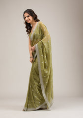 Mehendi Zariwork Tissue Saree