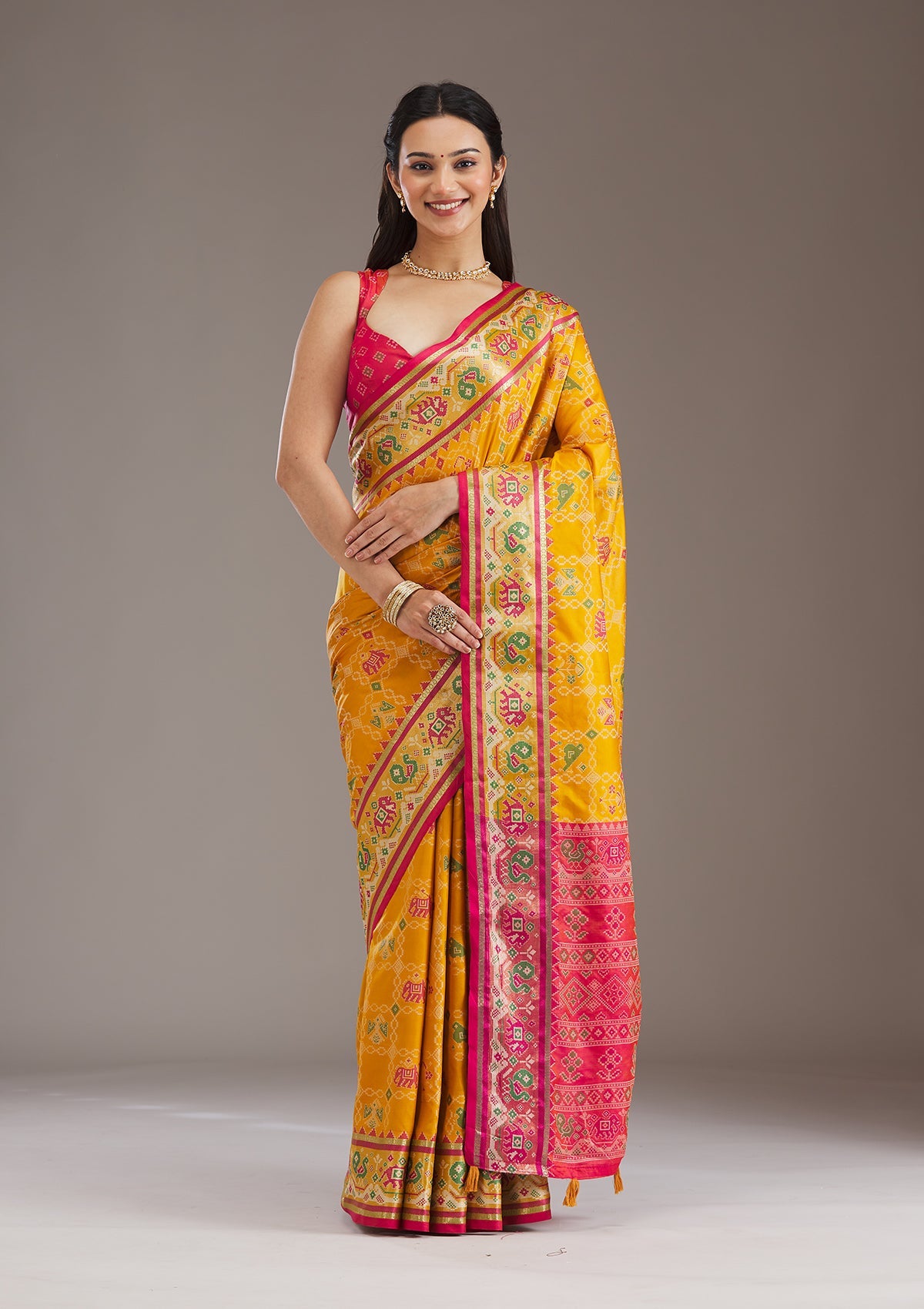 Mustard Printed Silk Saree