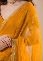 Mustard Stonework Chiffon Saree