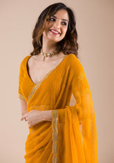 Mustard Stonework Chiffon Saree