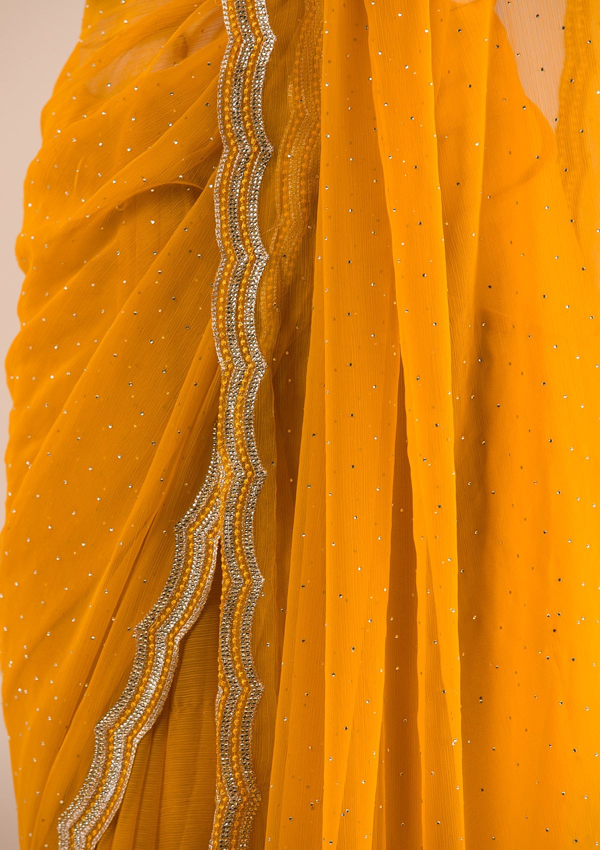 Mustard Stonework Chiffon Saree