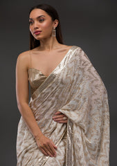 Off White Sequins Georgette Saree