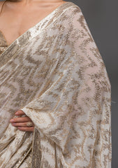 Off White Sequins Georgette Saree