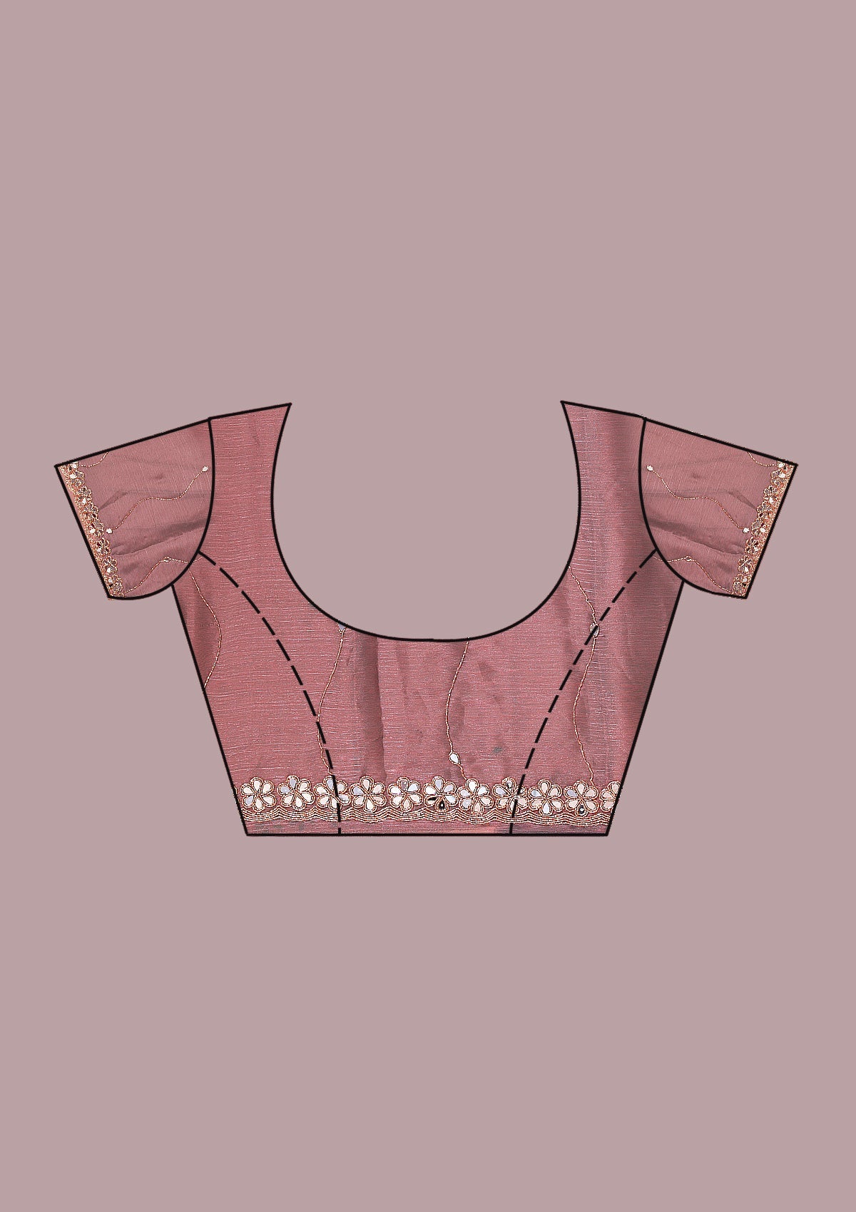 Onion Pink Mirrorwork Tissue Saree