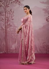 Onion Pink Mirrorwork Tissue Saree