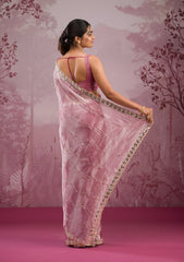 Onion Pink Mirrorwork Tissue Saree