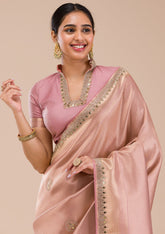 Onion Pink Mirrorwork Silk Saree
