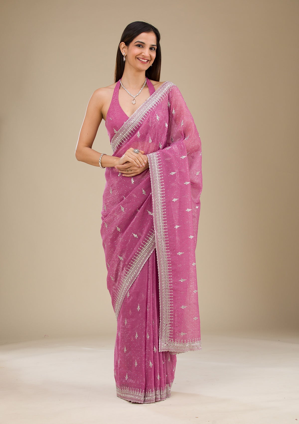 Onion Pink Zariwork Tissue Saree