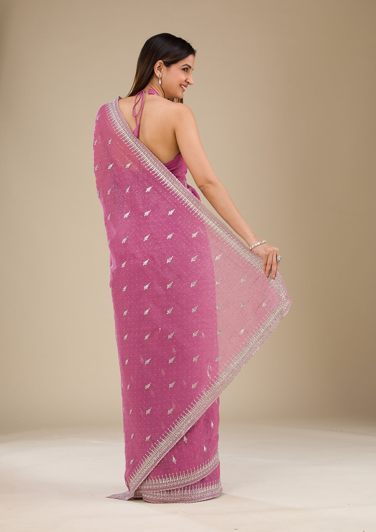 Onion Pink Zariwork Tissue Saree