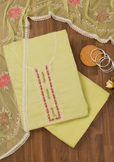 Parrot Green Threadwork Georgette Unstitched Salwar Suit