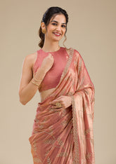 Peach Stonework Tissue Saree