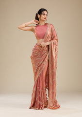 Peach Stonework Tissue Saree