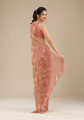 Peach Stonework Tissue Saree