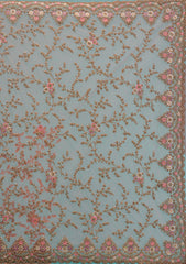 Peach Zariwork Net Saree