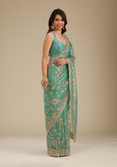 Sea Green Zariwork Tissue Saree