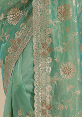 Sea Green Zariwork Tissue Saree