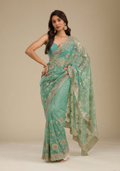 Sea Green Zariwork Tissue Saree