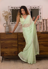 Pista Green Sequins Chiffon Designer Saree