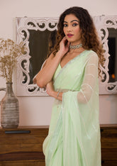 Pista Green Sequins Chiffon Designer Saree