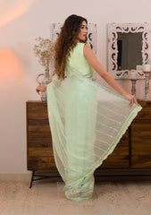 Pista Green Sequins Chiffon Designer Saree
