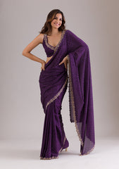 Purple Stonework Semi Crepe Saree