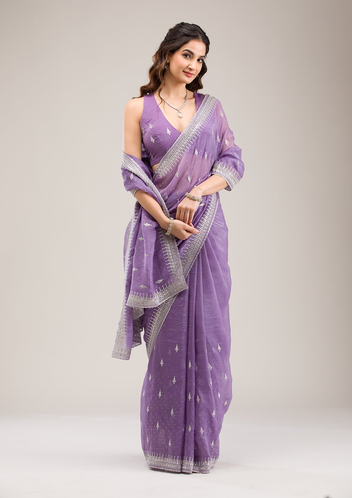 Purple Zariwork Tissue Saree