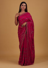 Rani Pink Swarovski Semi Crepe Designer Saree
