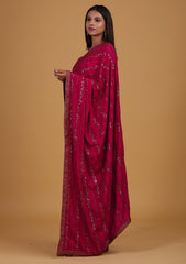 Rani Pink Swarovski Semi Crepe Designer Saree