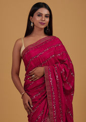 Rani Pink Swarovski Semi Crepe Designer Saree