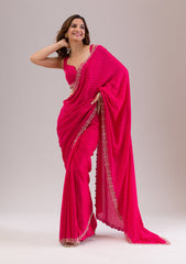 Rani Pink Stonework Semi Crepe Saree