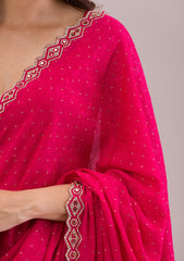 Rani Pink Stonework Semi Crepe Saree