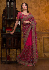 Rani Pink Zariwork Net Saree