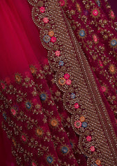 Rani Pink Zariwork Net Saree