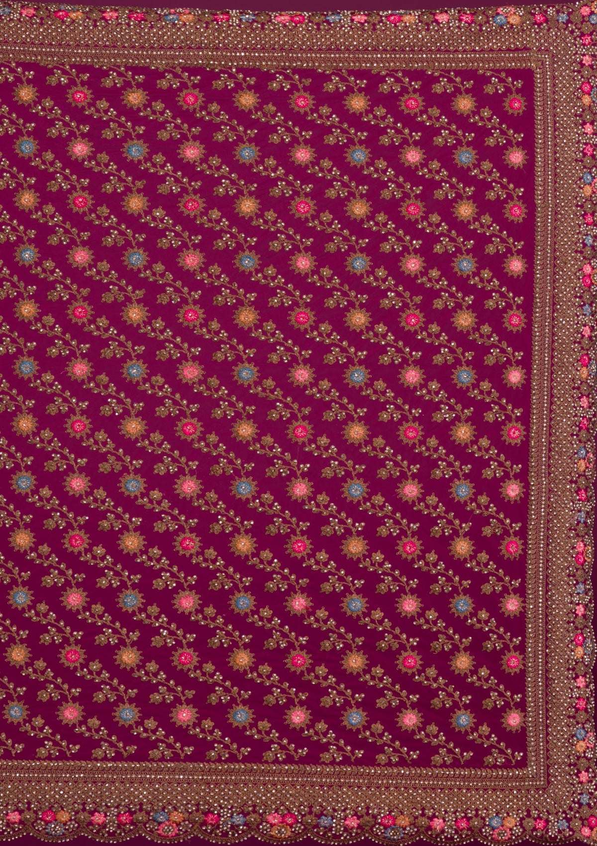 Rani Pink Zariwork Net Saree